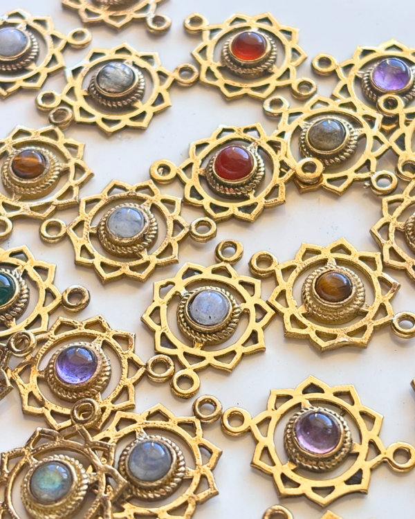 Lotus Mandala Brass Connectors with Round Gemstone