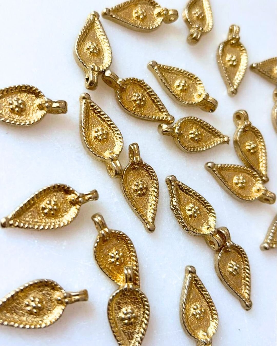 Textured Teardrop Brass Charms – Pack of 5 Pieces