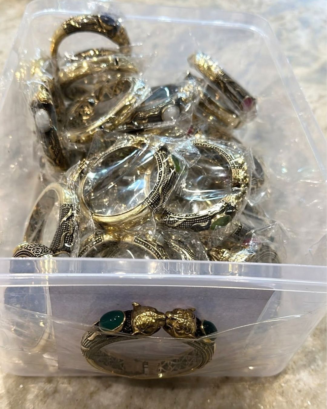 Double Elephant Brass Cuff Bracelet With Natural Stones - Image 6