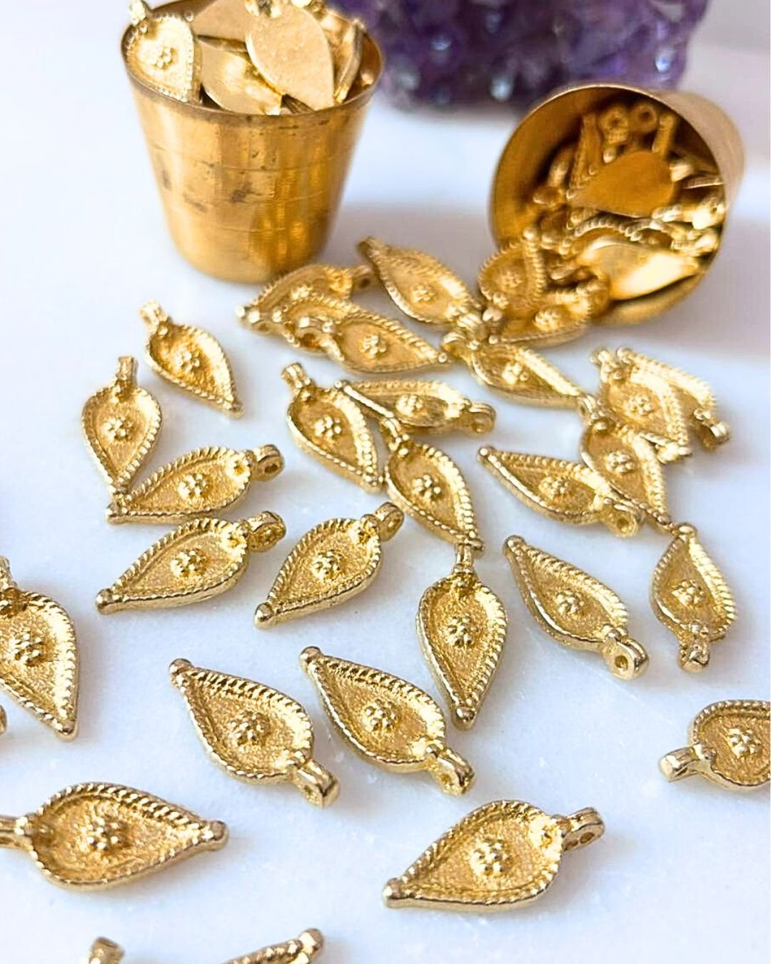 Textured Teardrop Brass Charms – Pack of 5 Pieces - Image 2