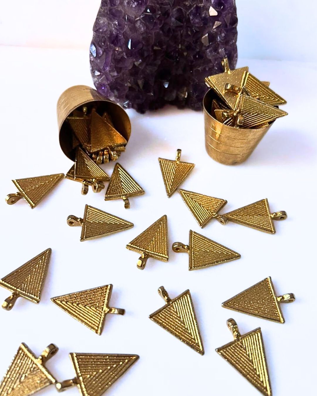 Engraved Triangle Brass Charm – Single Piece - Image 2