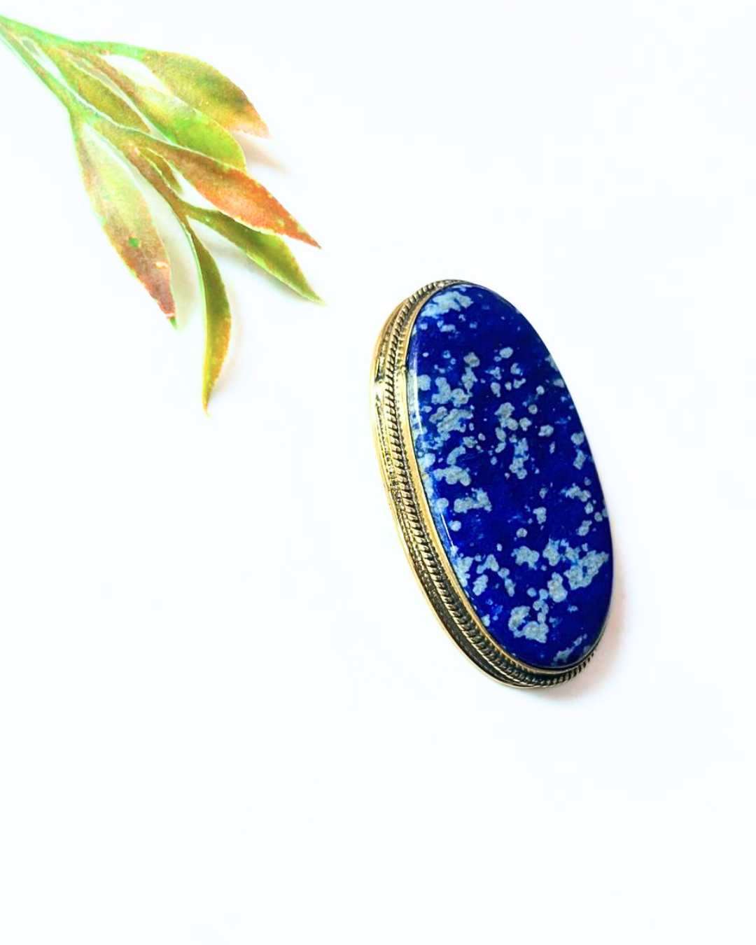 52mm Lapis Lazuli Grooved Stone with Brass Groove - Image 2