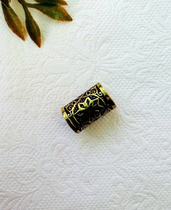 Floral Blackened Brass Dreadlock Bead - Image 3