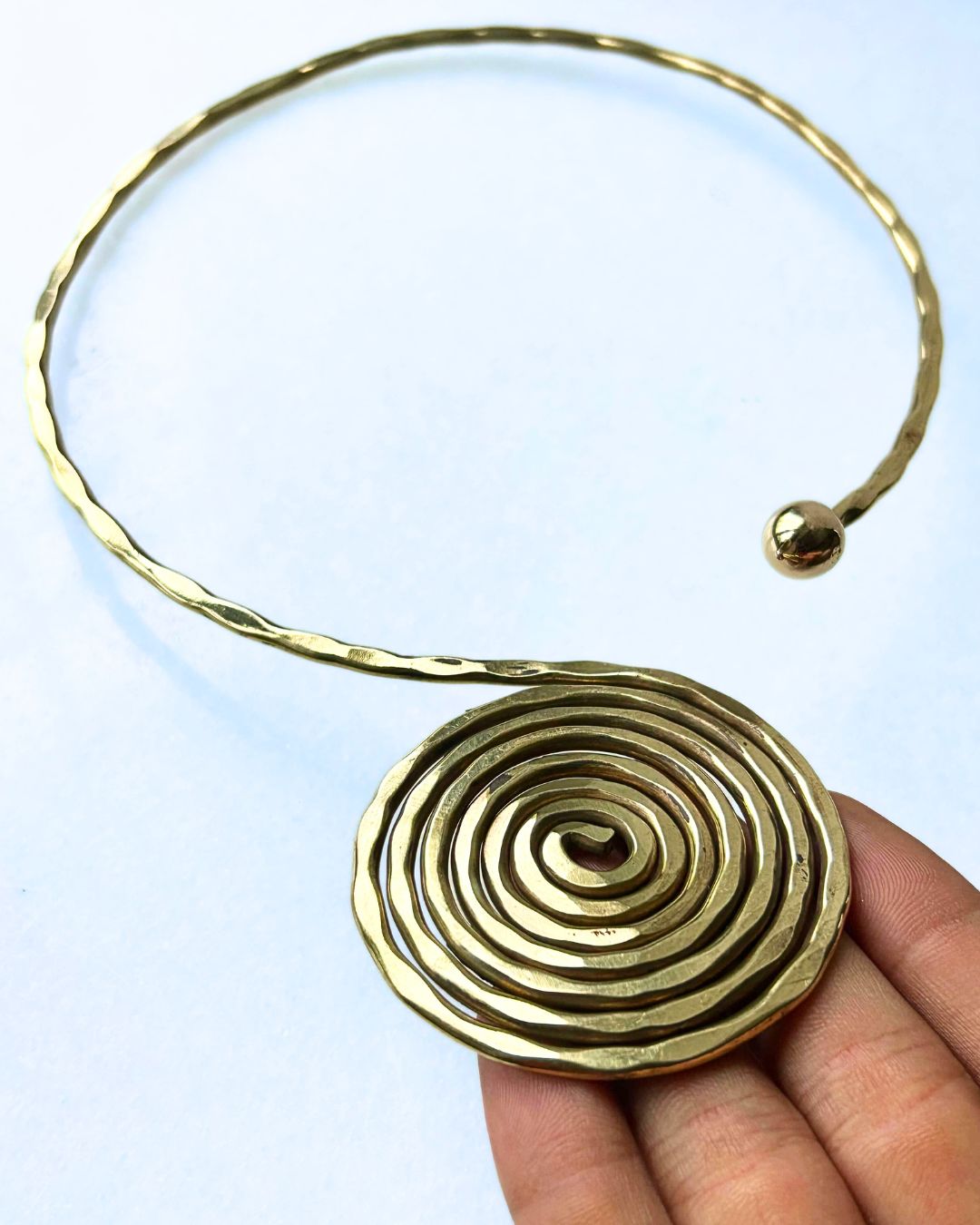 Handmade Spiral Statement Brass Choker - Image 3