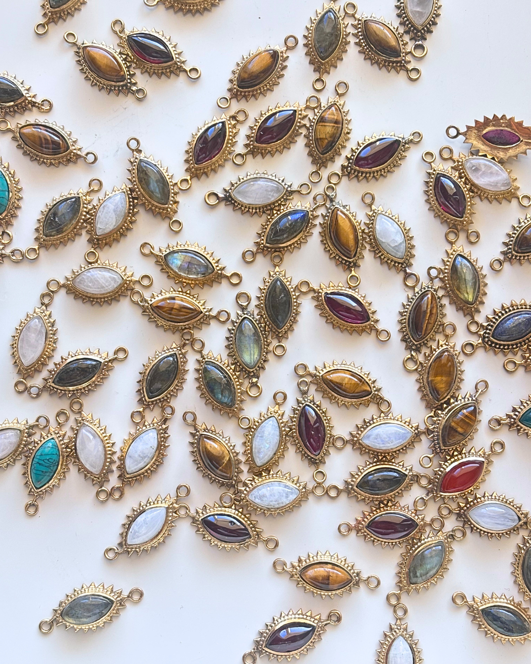 Eye Shape Brass Connectors with Marquise Gemstone - Image 2