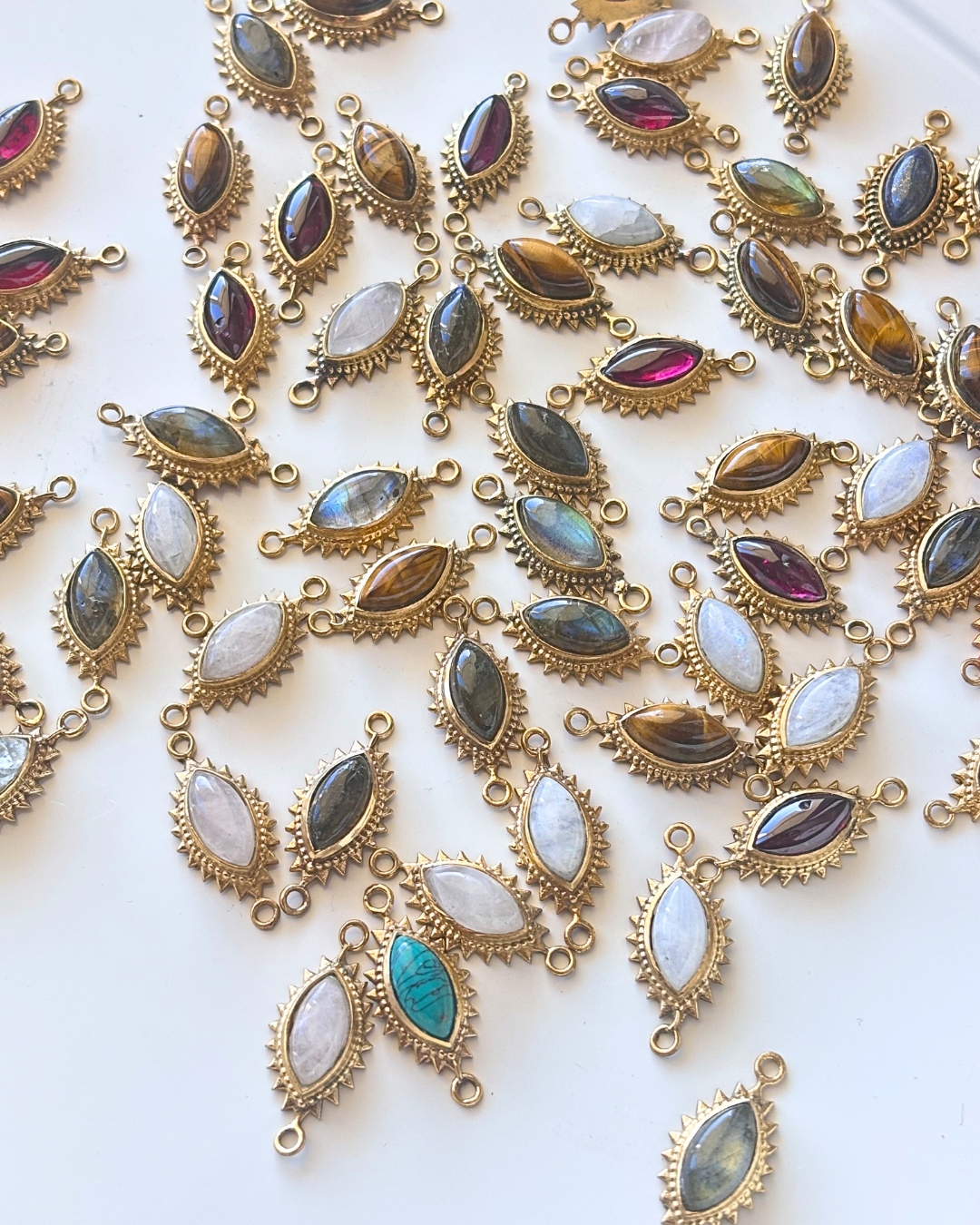 Eye Shape Brass Connectors with Marquise Gemstone - Image 3