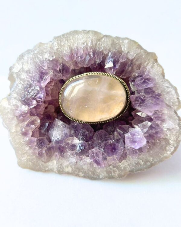 42mm Oval Rose Quartz Grooved Stone