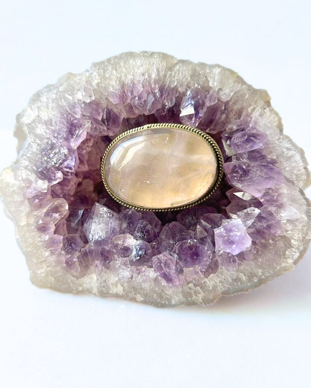 42mm Oval Rose Quartz Grooved Stone