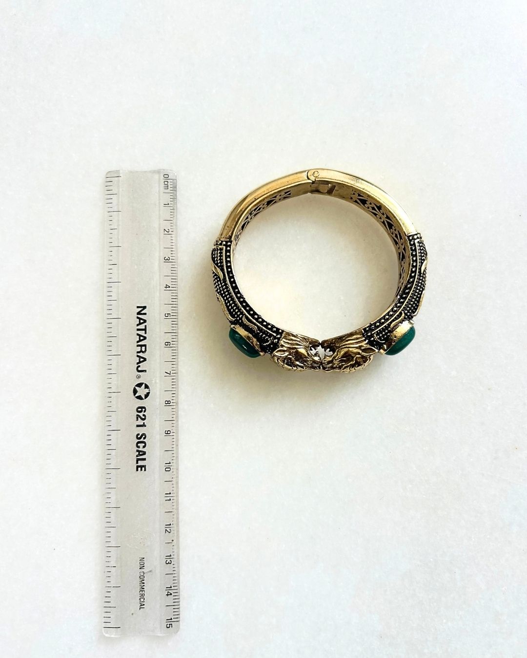 Double Elephant Brass Cuff Bracelet With Natural Stones - Image 5
