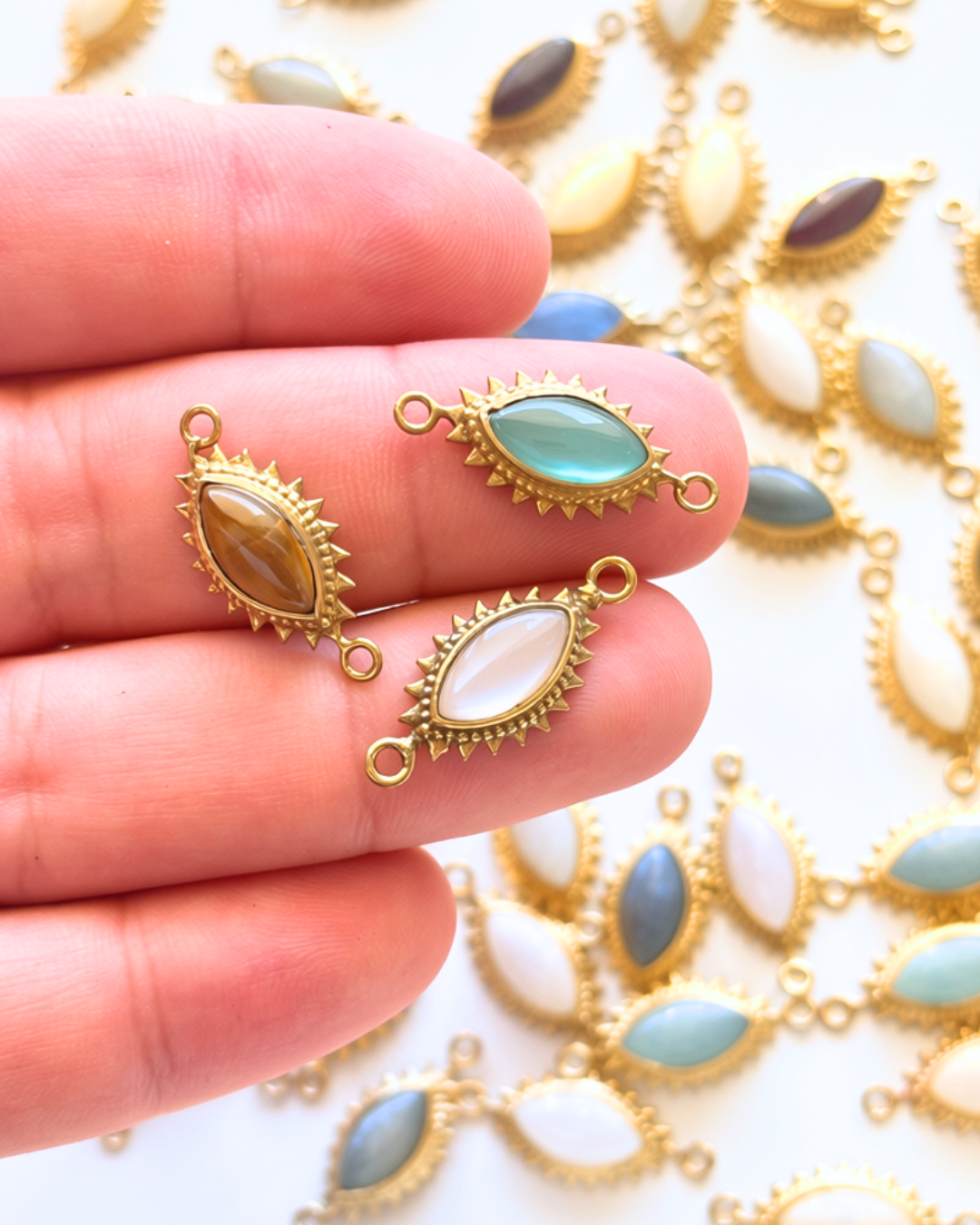 Eye Shape Brass Connectors with Marquise Gemstone - Image 4