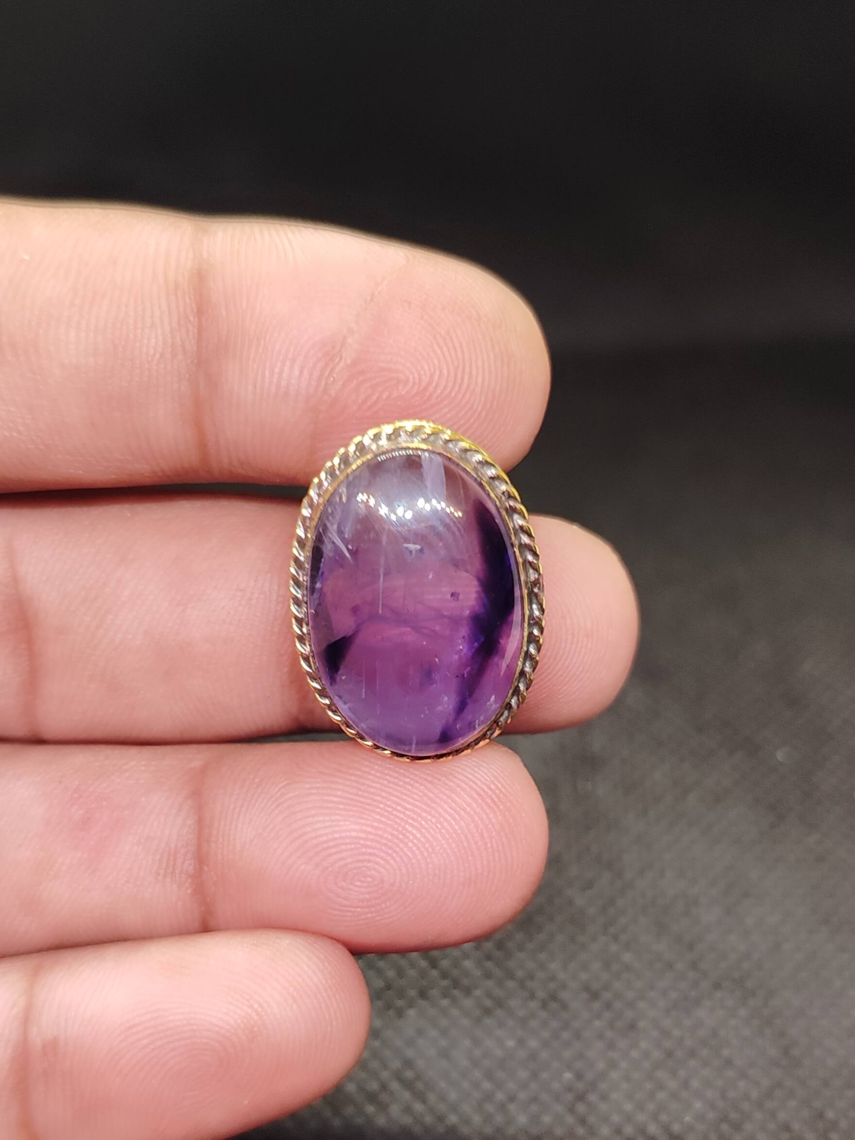 24mm Amethyst Grooved Stone