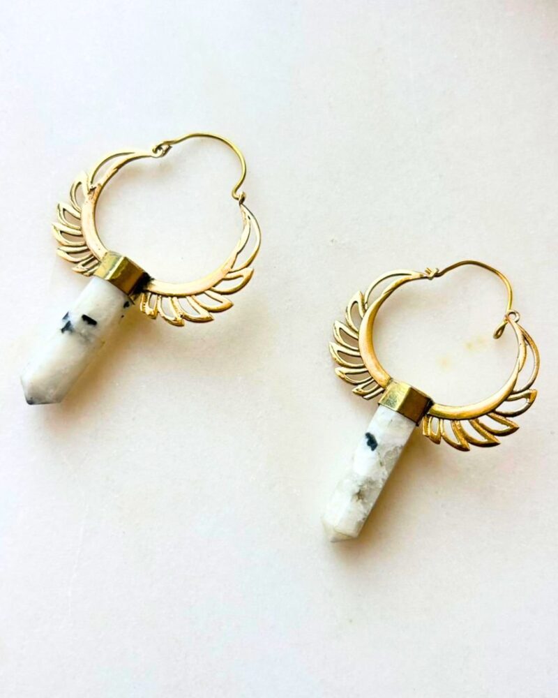 Celestial Wing Brass Hoop Earrings with Assorted Crystal Points - Image 2