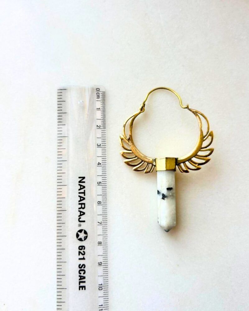 Celestial Wing Brass Hoop Earrings with Assorted Crystal Points - Image 3