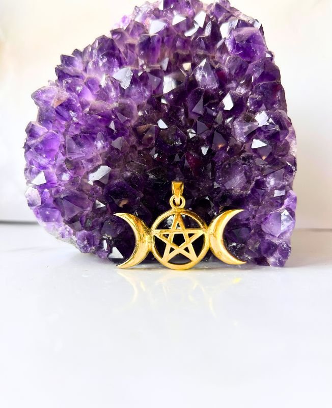 Triple Moon Pentacle Brass Pendant