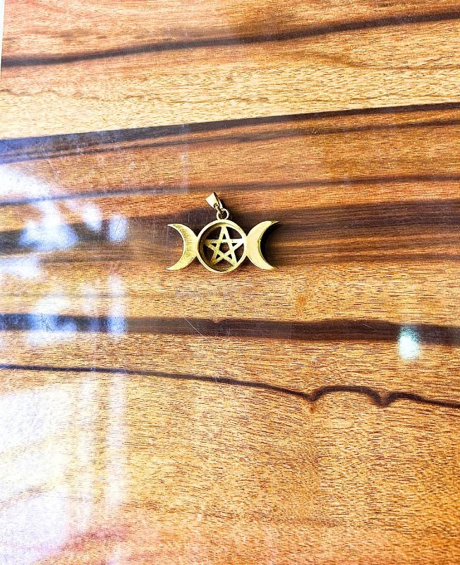 Triple Moon Pentacle Brass Pendant - Image 2