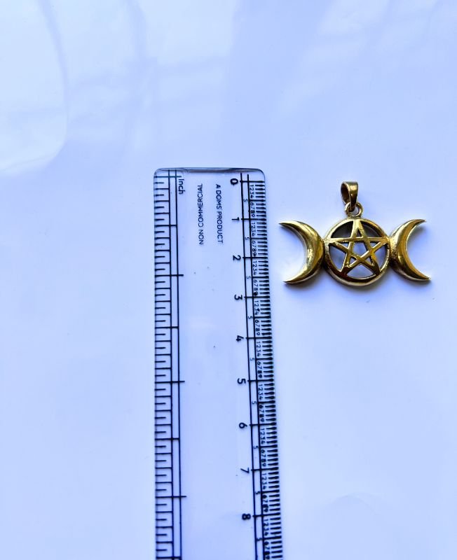 Triple Moon Pentacle Brass Pendant - Image 3