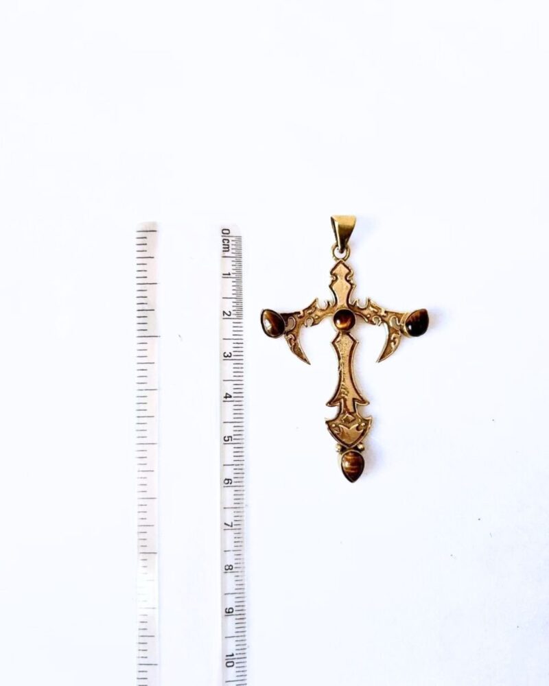 Cross Ornate Gemstone Brass Pendant - Image 3