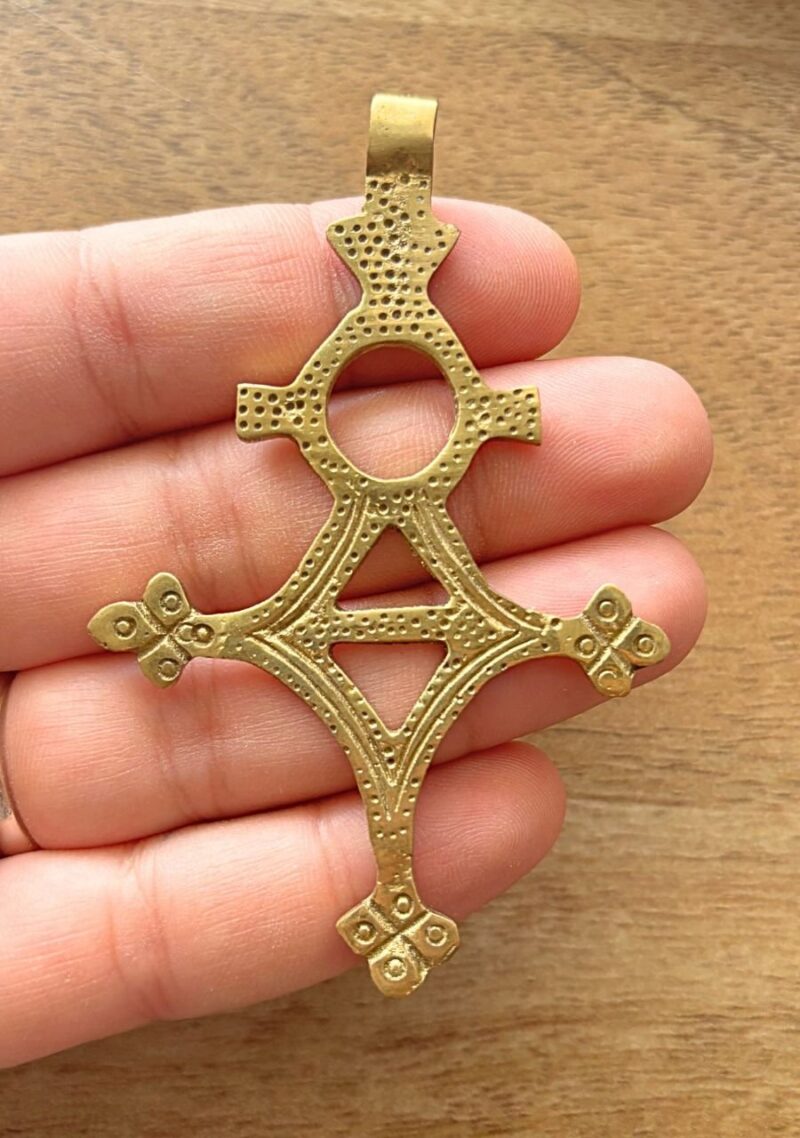African Brass Cross Pendant - Image 4