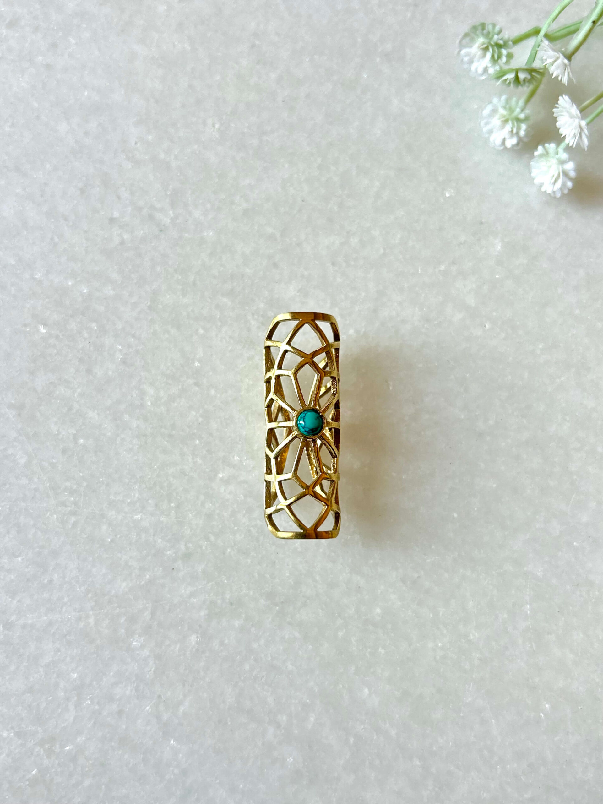 Sunburst Chinese Turquoise Brass Dreadlock Bead - Image 2