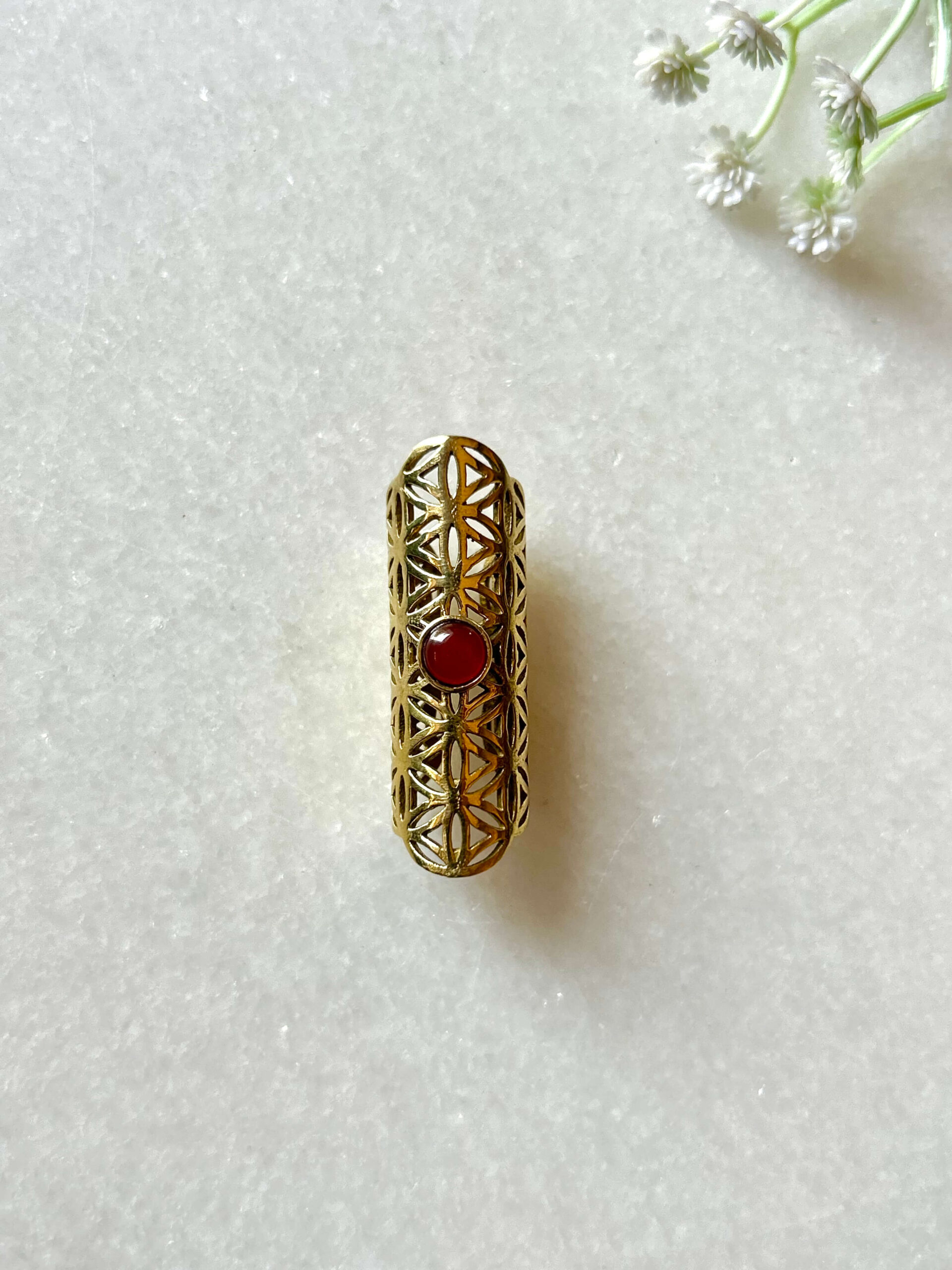 Celestial Bloom Red Onyx Brass Dreadlock Jewelry
