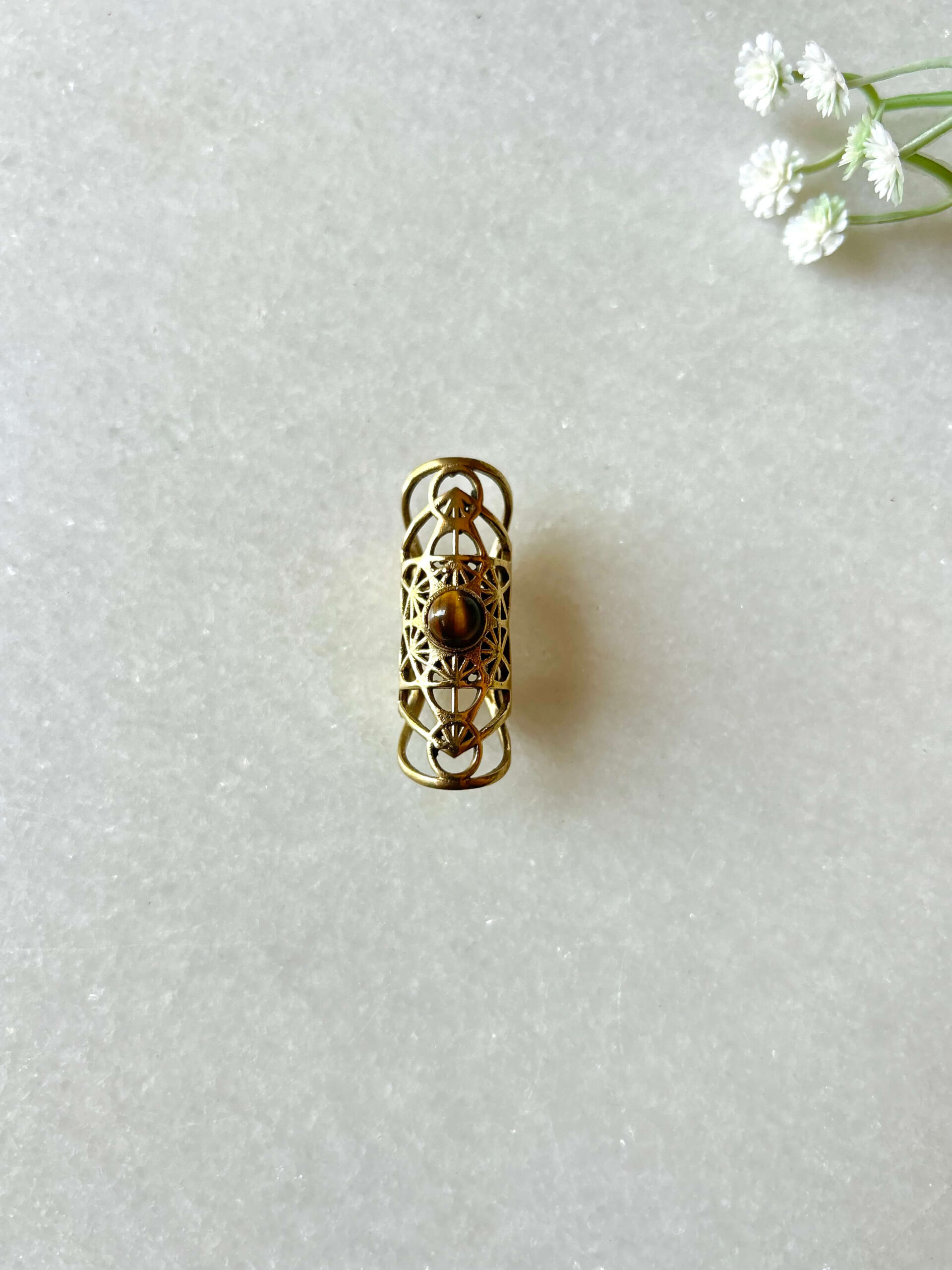 Sacred Geometry Tiger Eye Brass Dreadlock Jewelry - Image 2