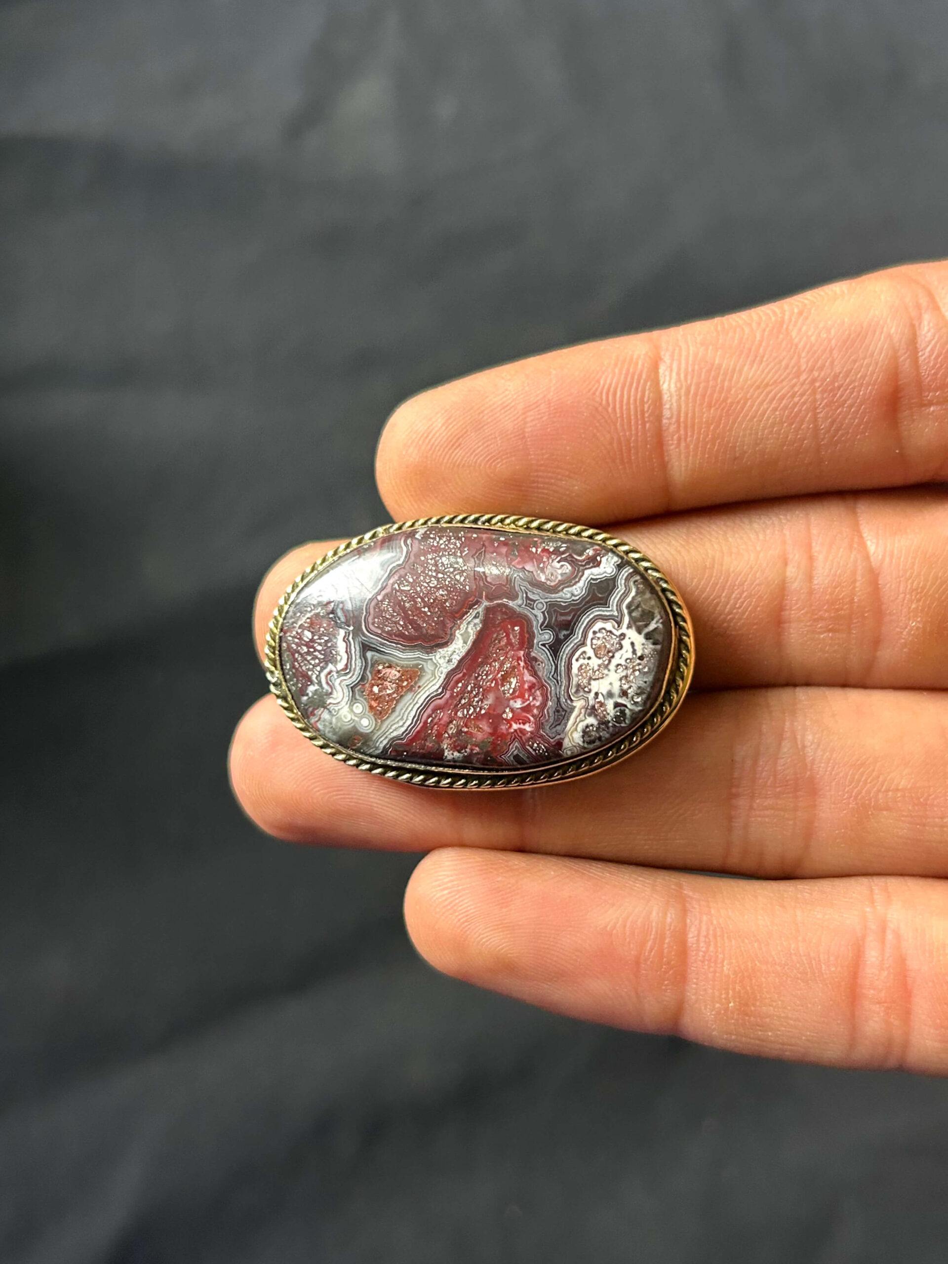 37mm Natural Crazy lace Agate Grooved Gemstone