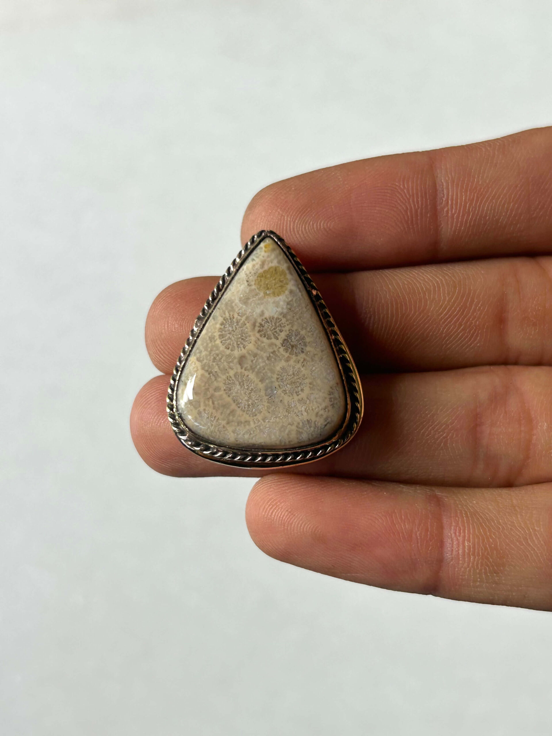 31mm Fossil Coral Grooved Stone for Micro Macramé