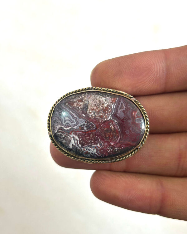 35mm Crazy Lace Agate Grooved Cabochon with Brass Groove