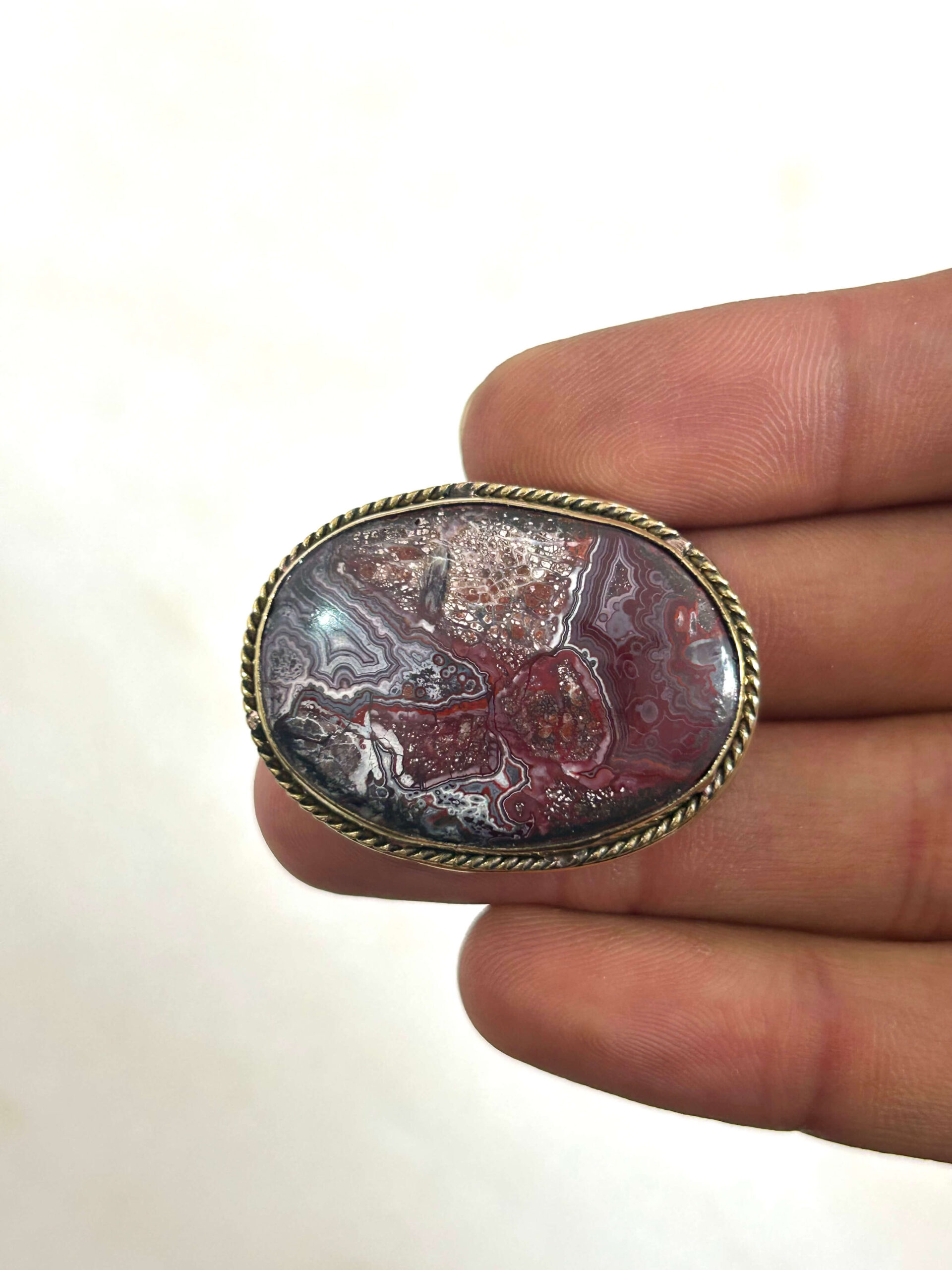 35mm Crazy Lace Agate Grooved Cabochon with Brass Groove
