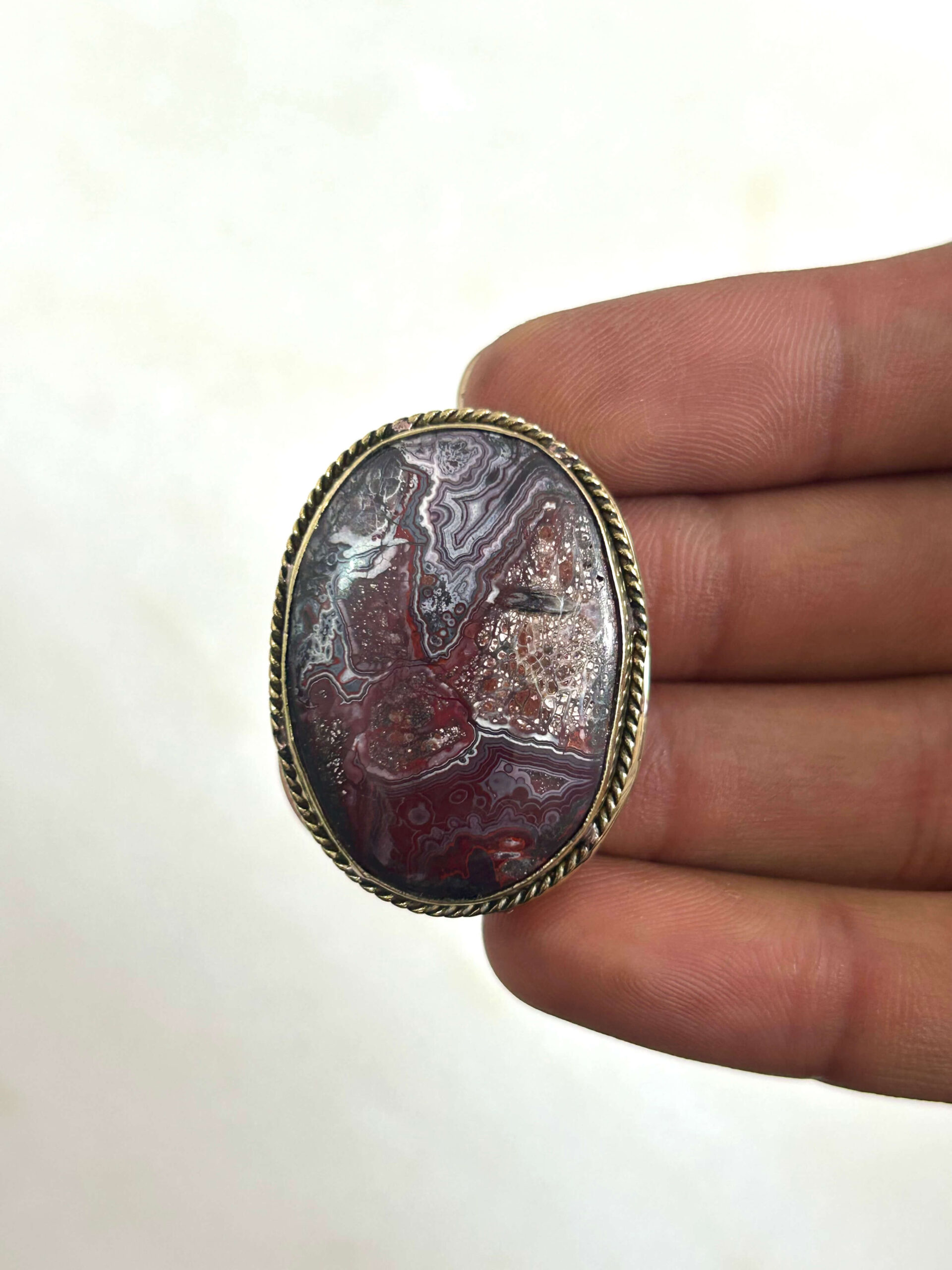 35mm Crazy Lace Agate Grooved Cabochon with Brass Groove - Image 2