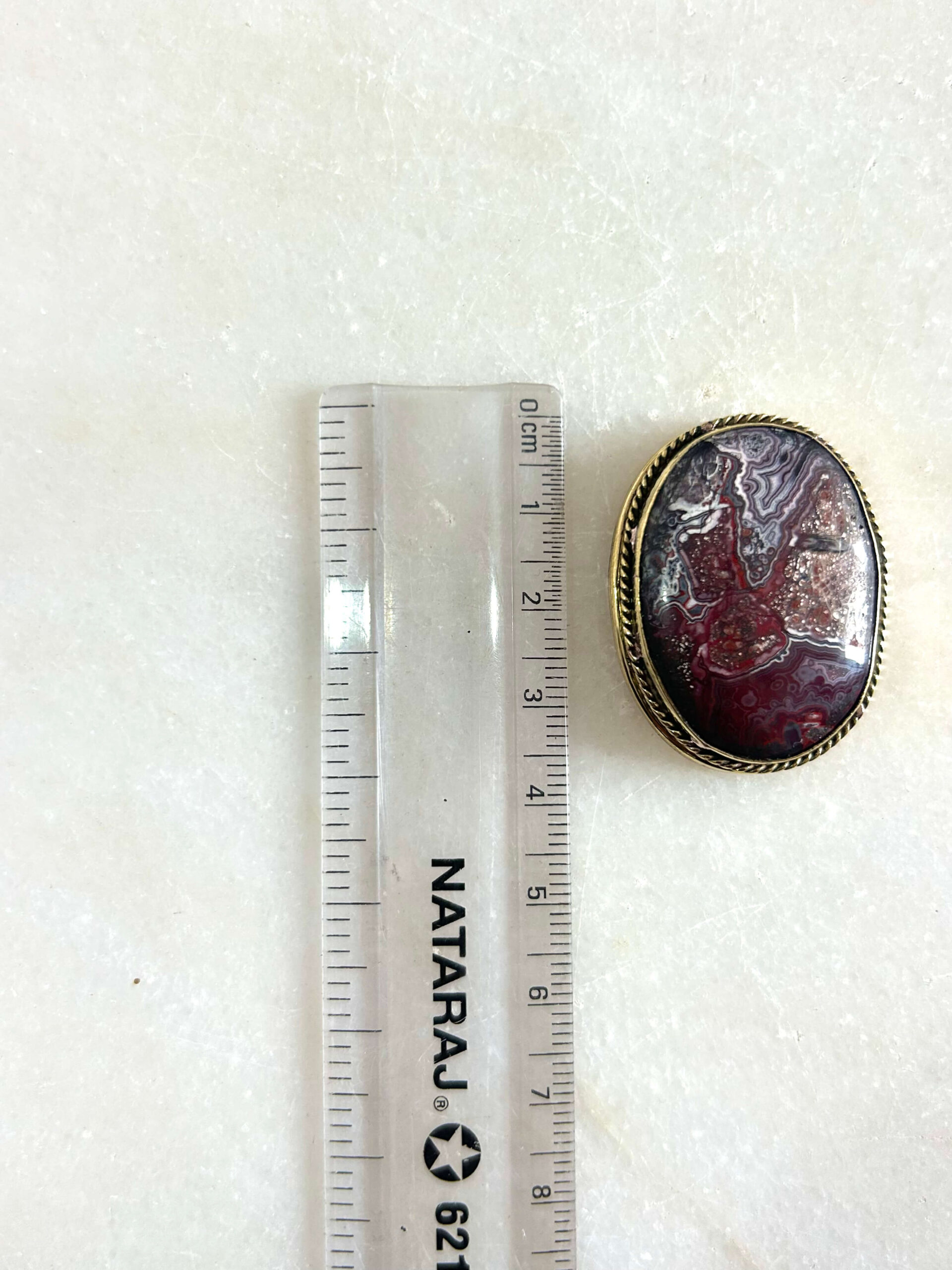 35mm Crazy Lace Agate Grooved Cabochon with Brass Groove - Image 3