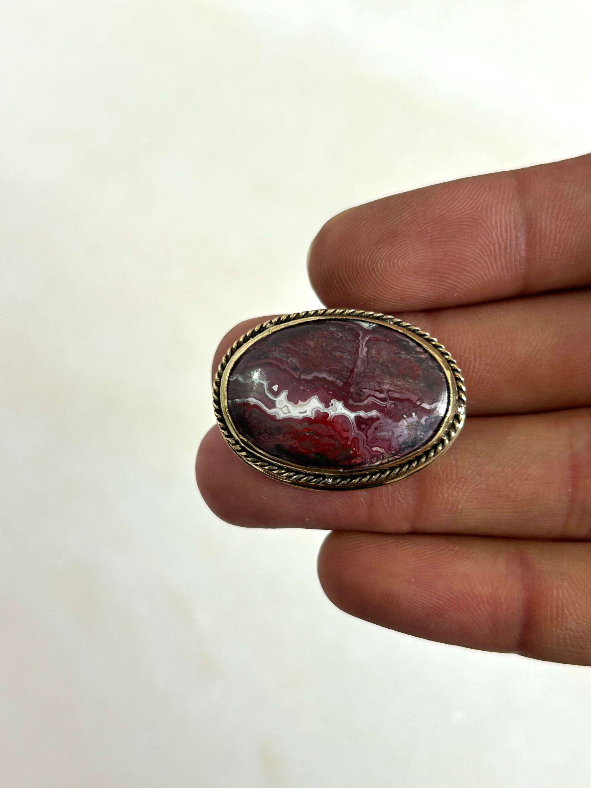 30mm Crazy Lace Agate Grooved Cabochon with Brass Groove
