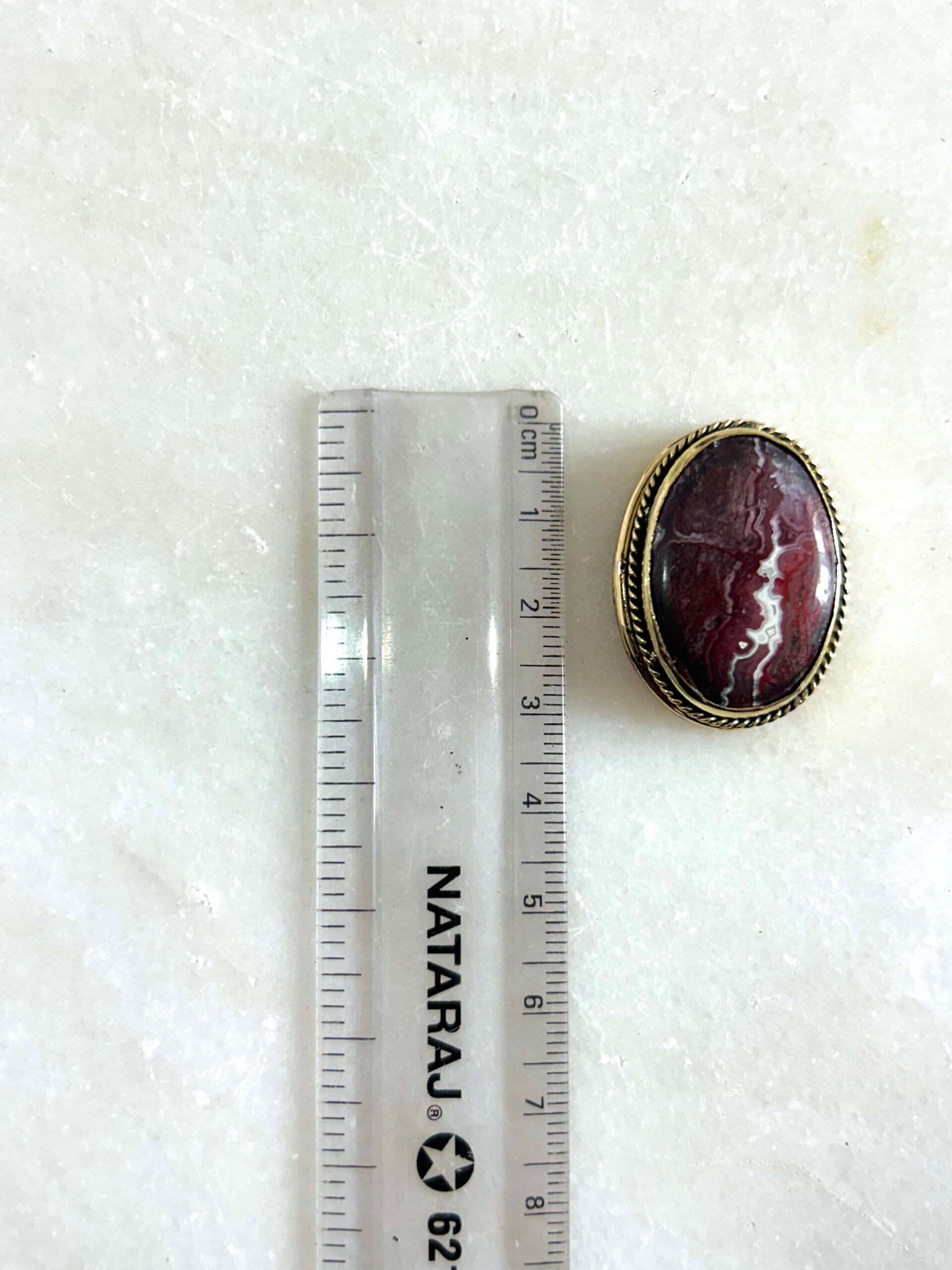 30mm Crazy Lace Agate Grooved Cabochon with Brass Groove - Image 2