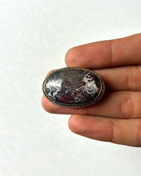 36mm Crazy Lace Agate Grooved Cabochon with Brass Groove