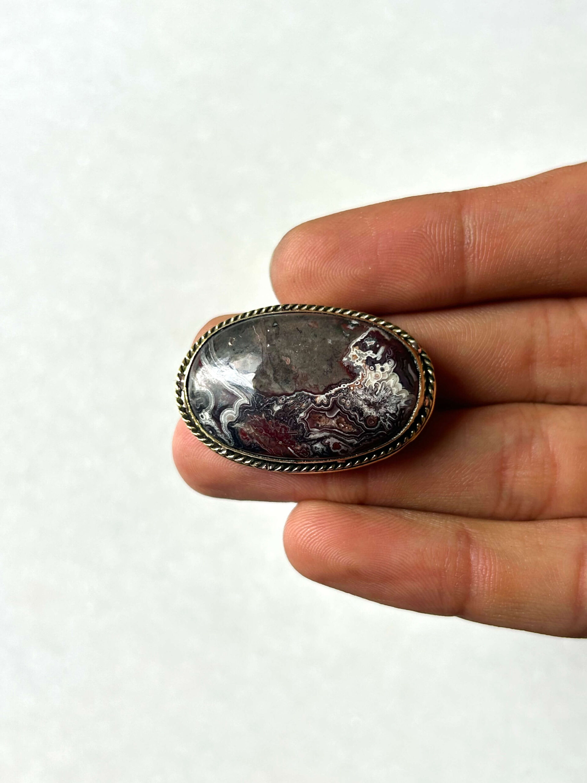 36mm Crazy Lace Agate Grooved Cabochon with Brass Groove