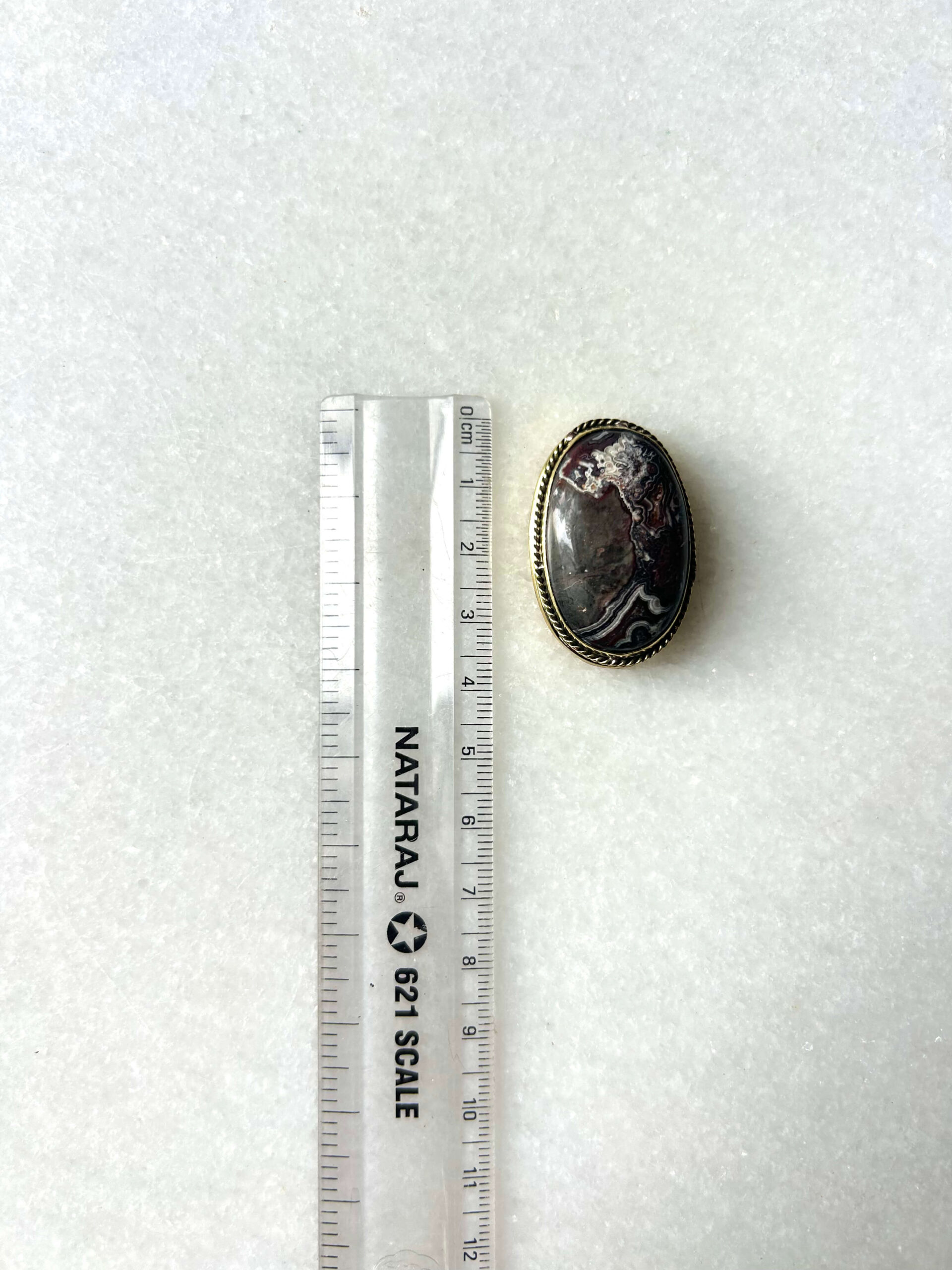 36mm Crazy Lace Agate Grooved Cabochon with Brass Groove - Image 2