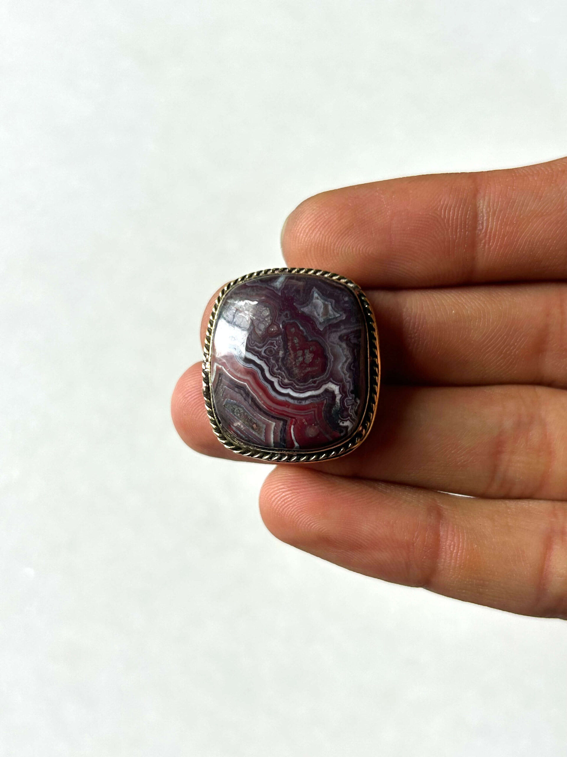 26mm Crazy Lace Agate Grooved Cabochon with Brass Groove