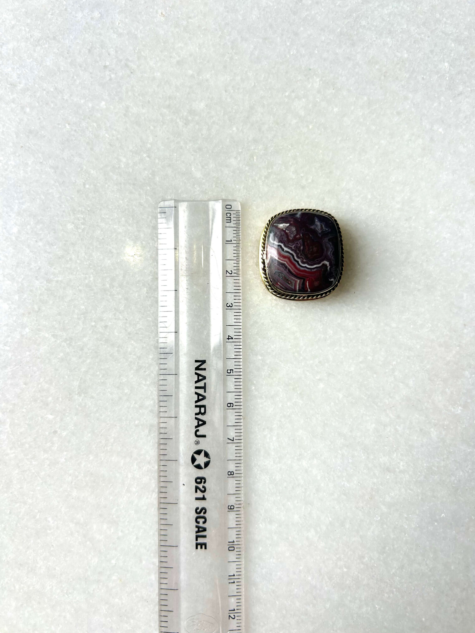26mm Crazy Lace Agate Grooved Cabochon with Brass Groove - Image 2