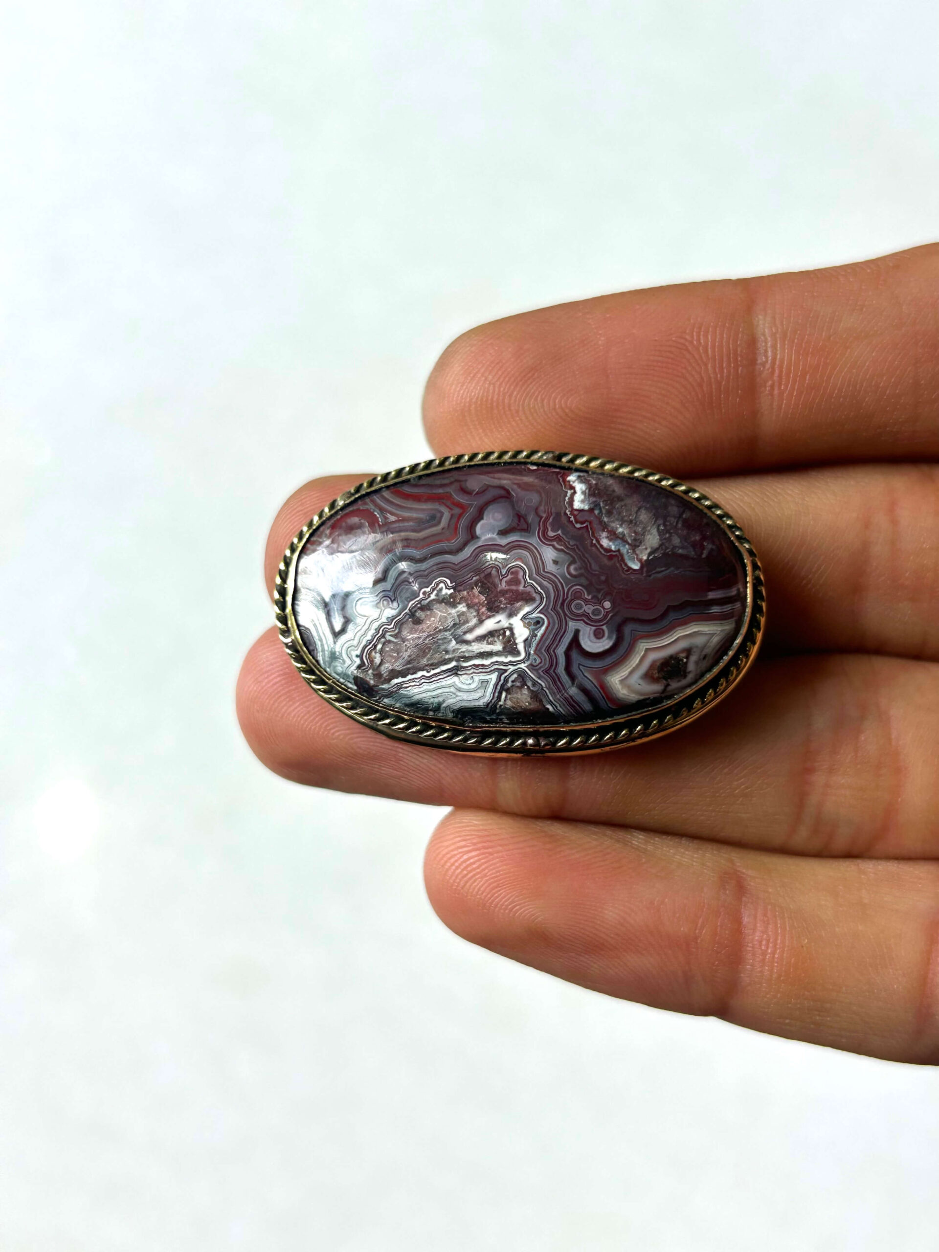 37mm Crazy Lace Agate Grooved Cabochon with Brass Groove - Image 2