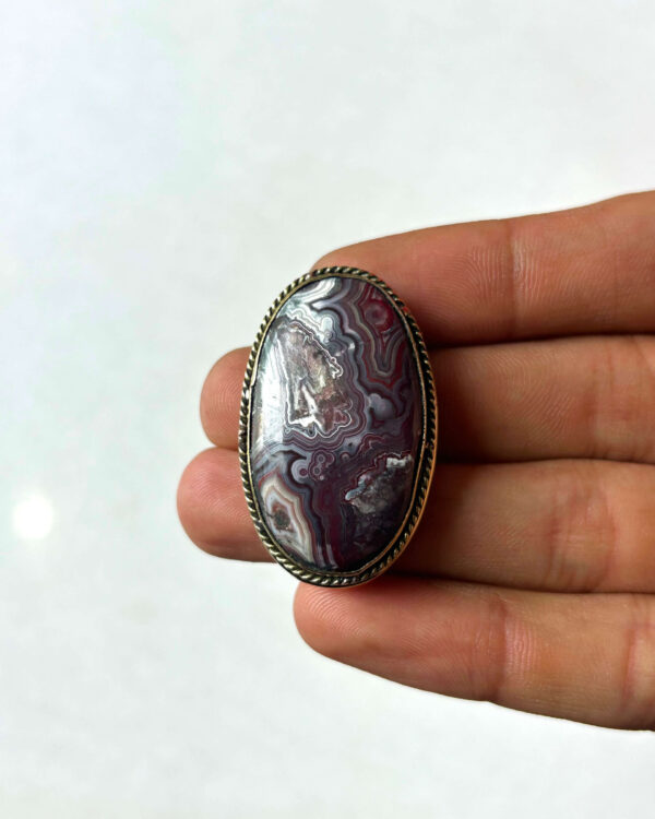 37mm Crazy Lace Agate Grooved Cabochon with Brass Groove