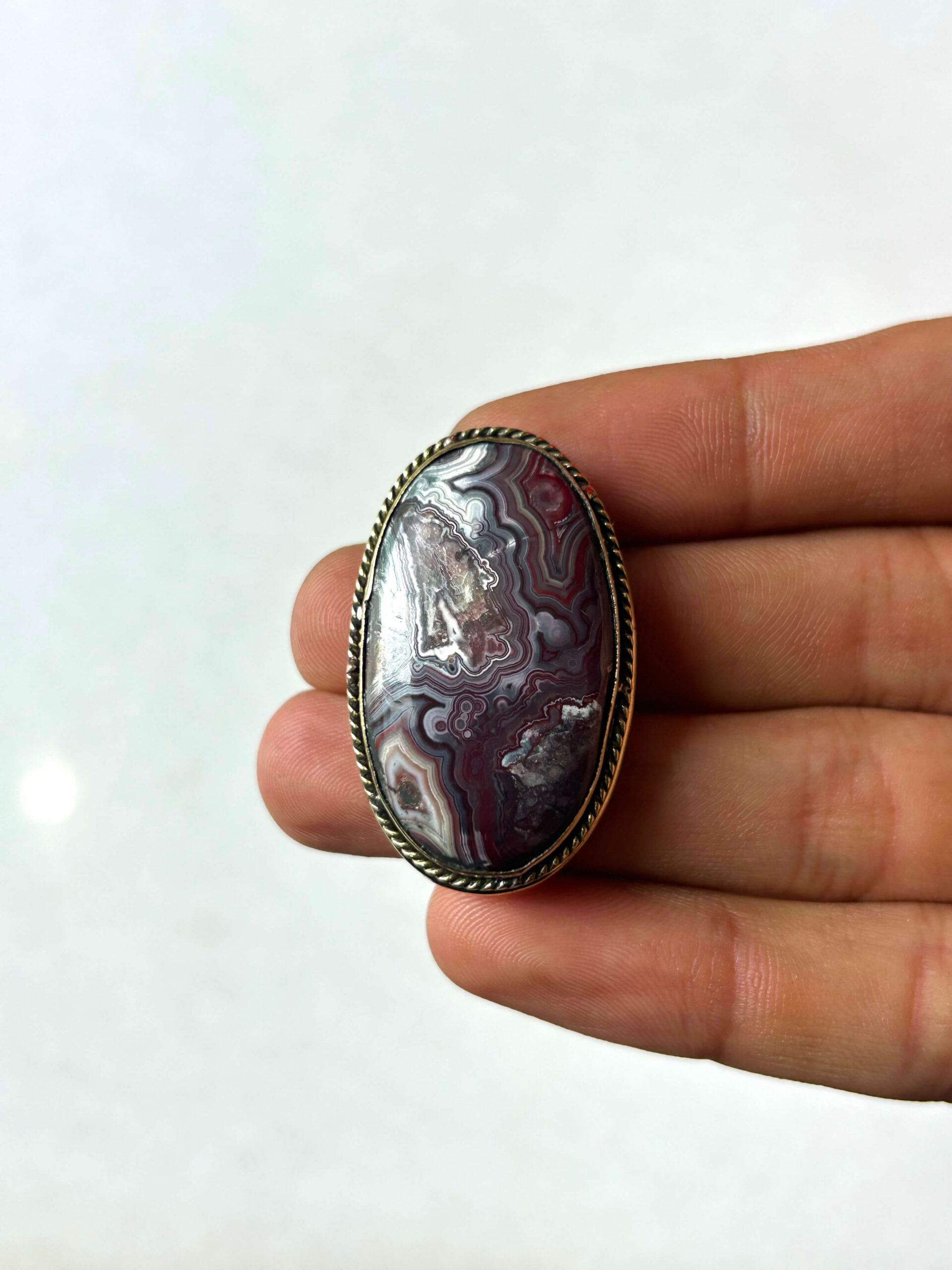 37mm Crazy Lace Agate Grooved Cabochon with Brass Groove