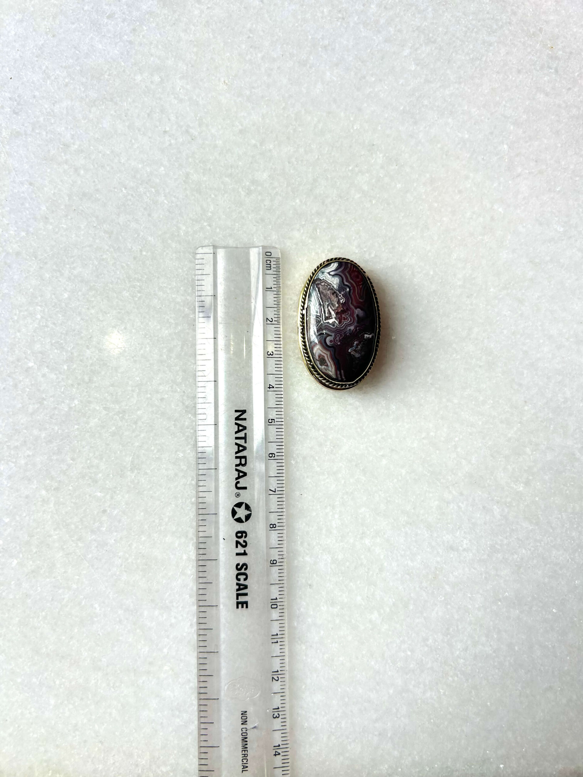 37mm Crazy Lace Agate Grooved Cabochon with Brass Groove - Image 3