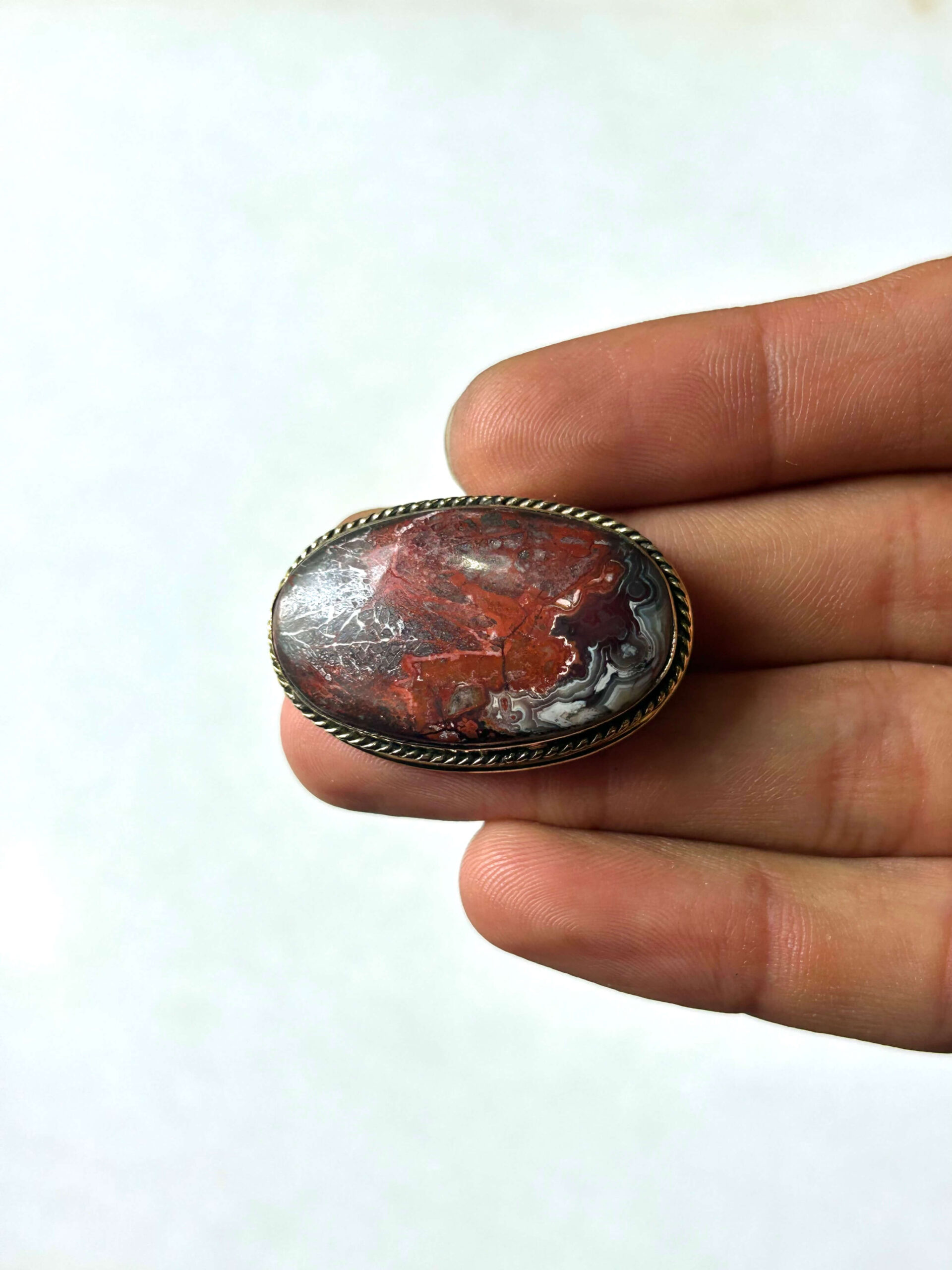 35mm Crazy Lace Agate Grooved Cabochon with Brass Groove - Image 2
