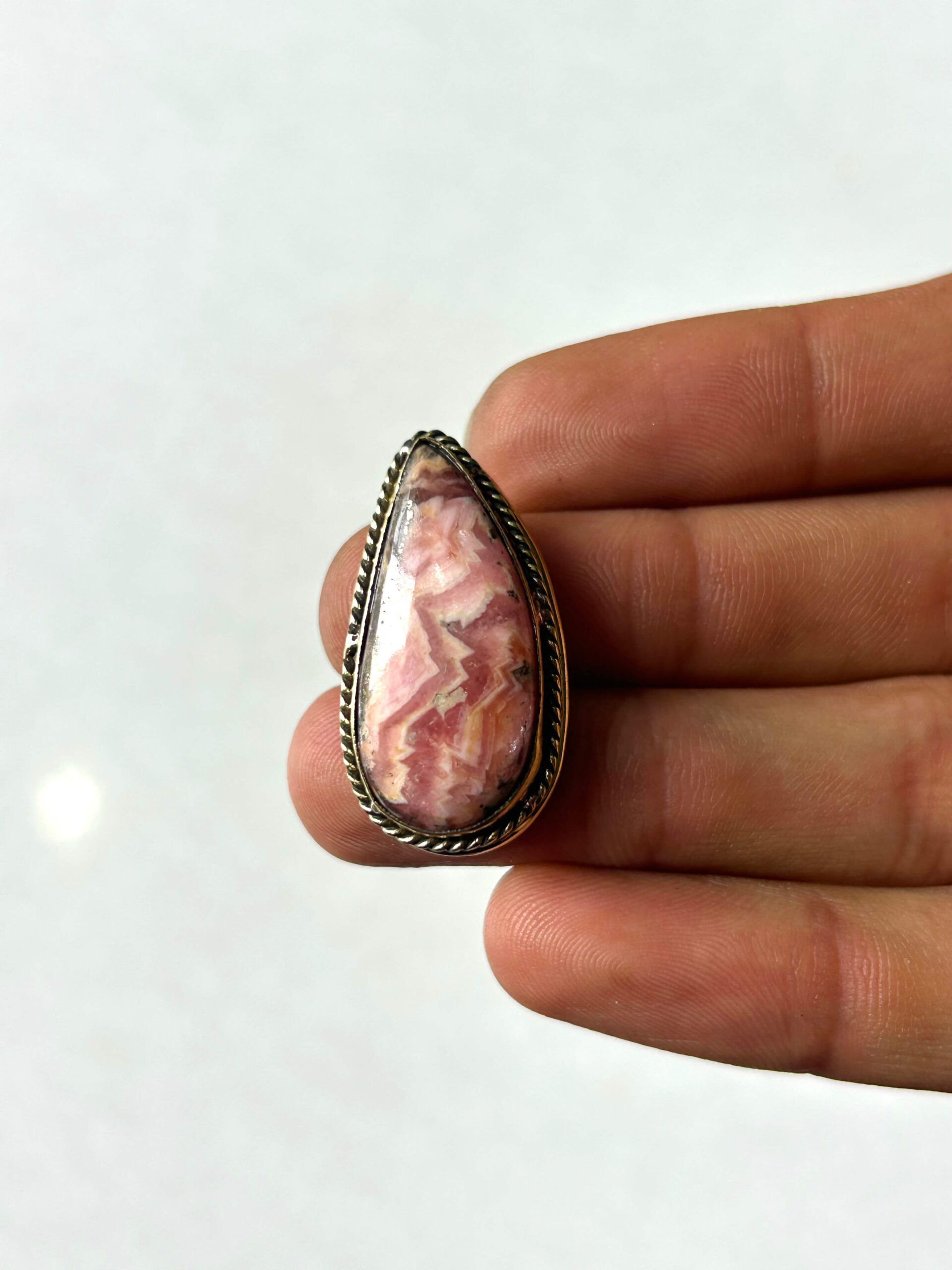 31mm Rhodochrosite Grooved Cabochon with Brass Groove