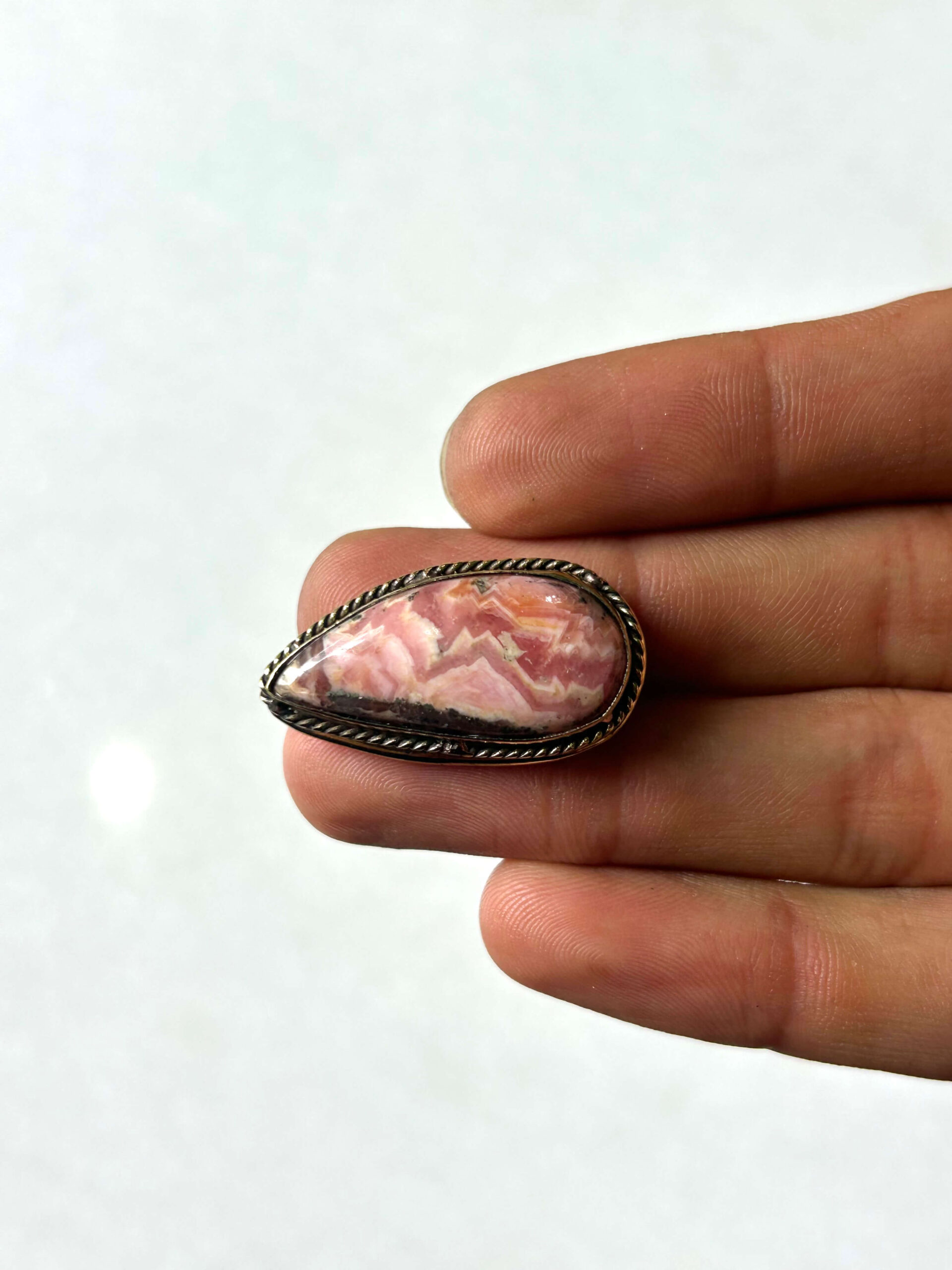 31mm Rhodochrosite Grooved Cabochon with Brass Groove - Image 2