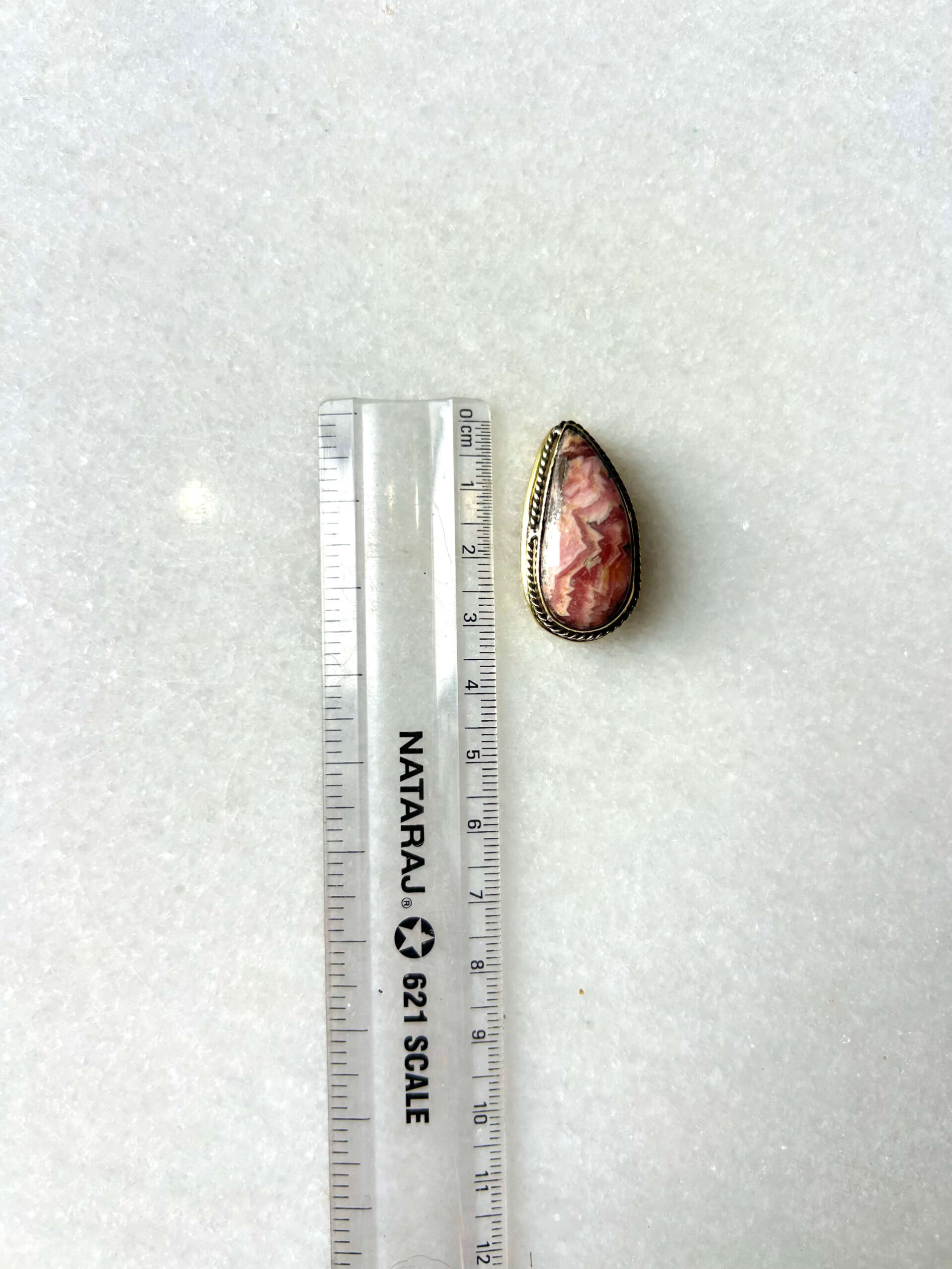31mm Rhodochrosite Grooved Cabochon with Brass Groove - Image 3