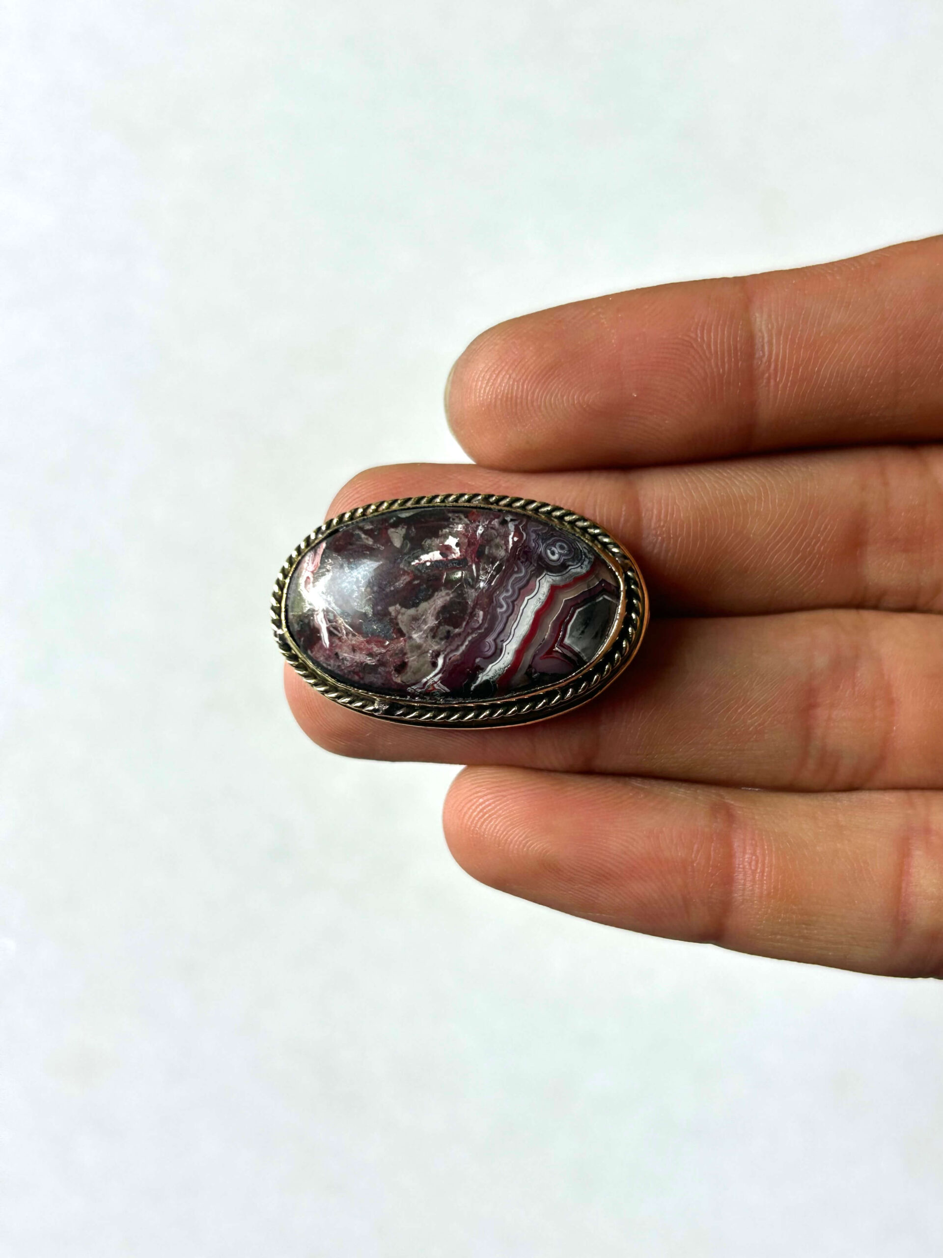 32mm Crazy Lace Agate Grooved Cabochon with Brass Groove - Image 2
