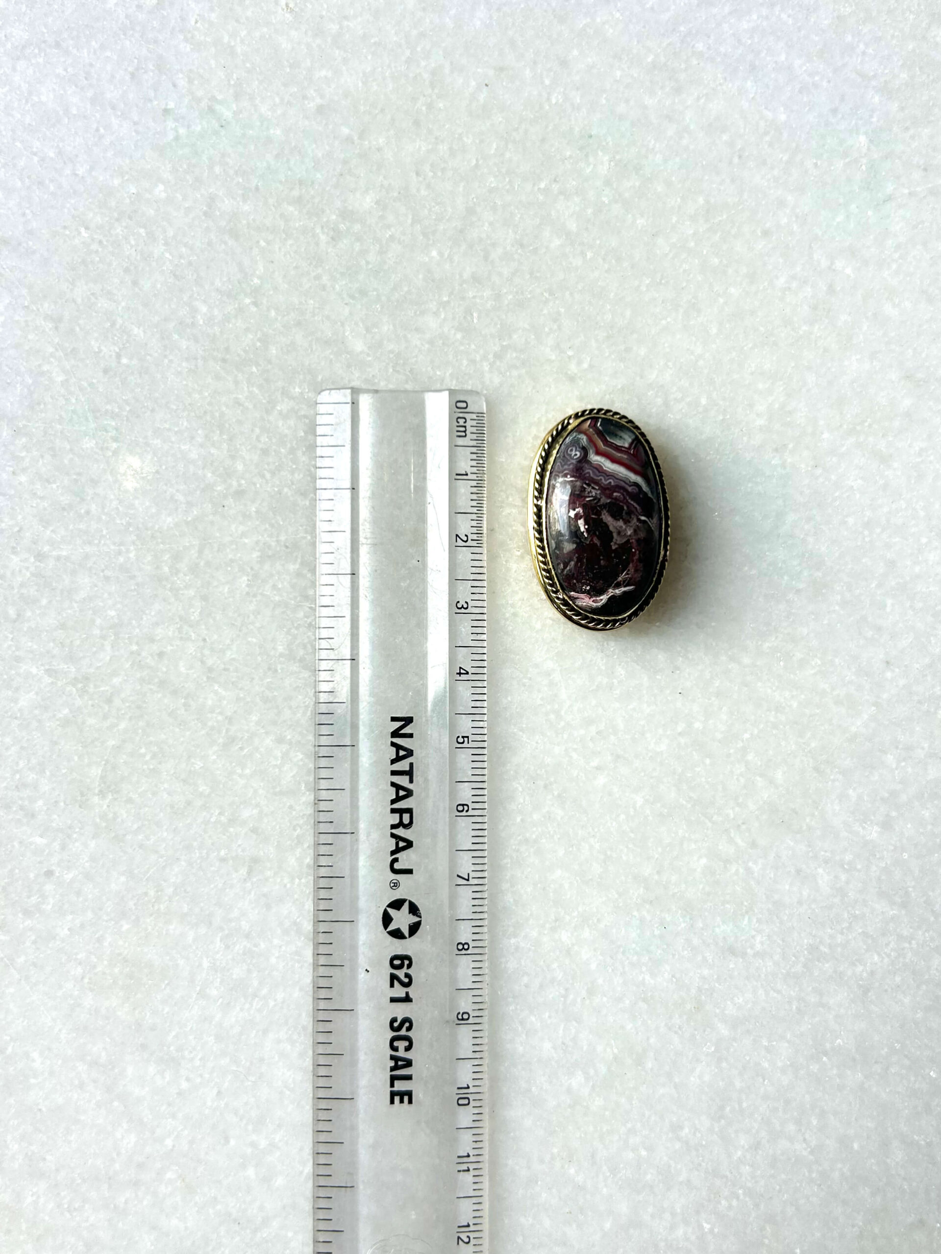 32mm Crazy Lace Agate Grooved Cabochon with Brass Groove - Image 3