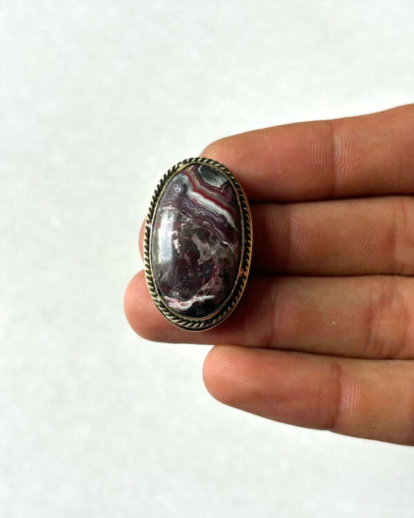 32mm Crazy Lace Agate Grooved Cabochon with Brass Groove
