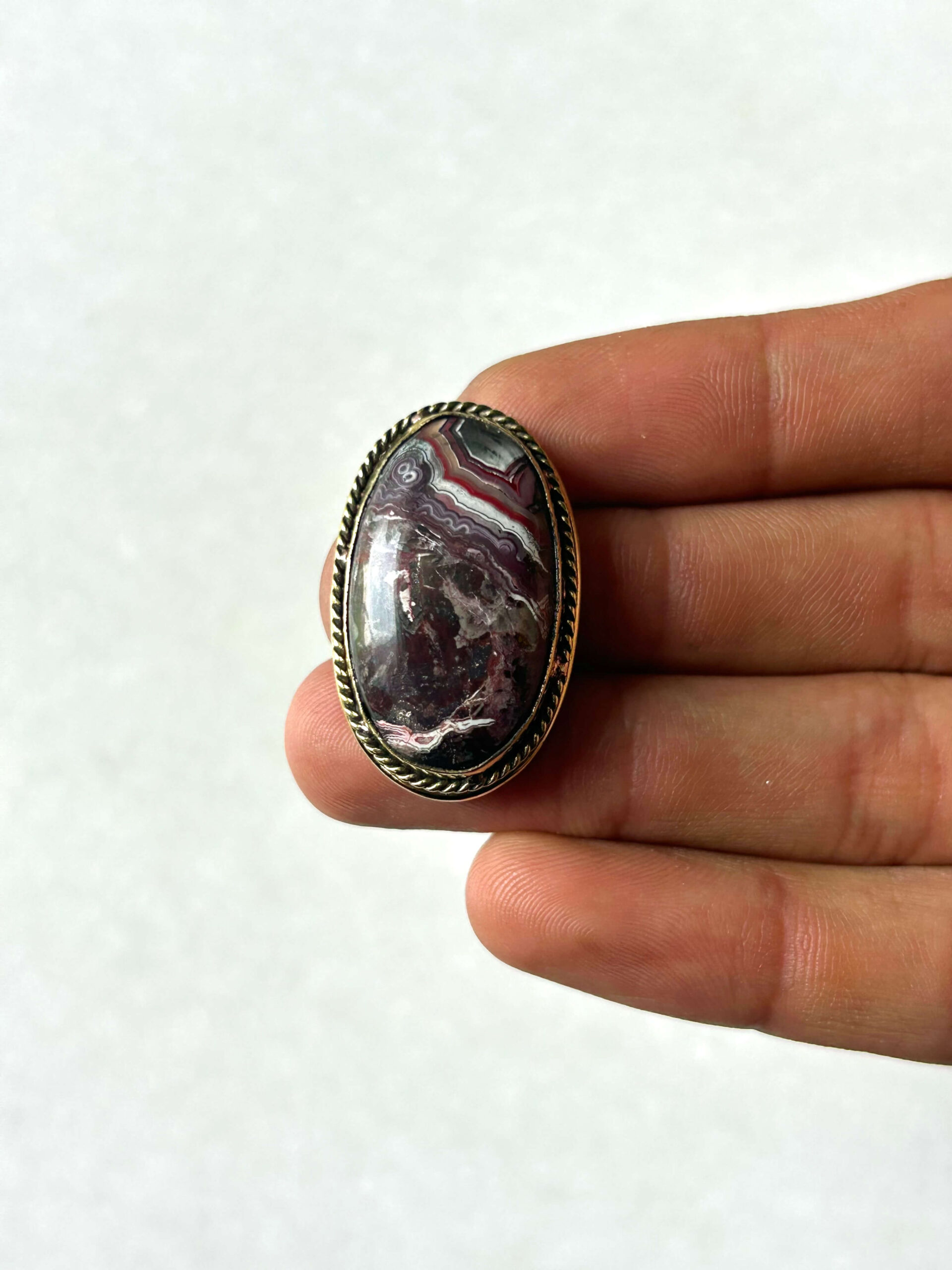 32mm Crazy Lace Agate Grooved Cabochon with Brass Groove